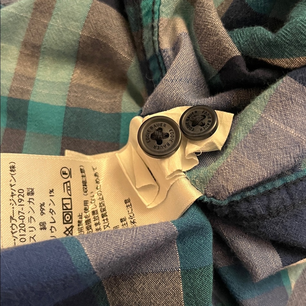 Eddie Bauer Navy & Teal Plaid Shirt - Picture 8 of 8